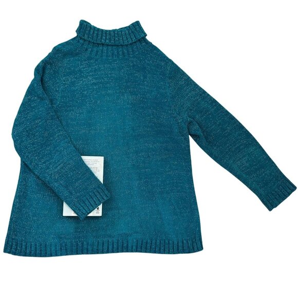 Y2K Susan Graver Sz 1X Teal Turtleneck Sweater with Silver Metallic Knit Yarn - Picture 1 of 8